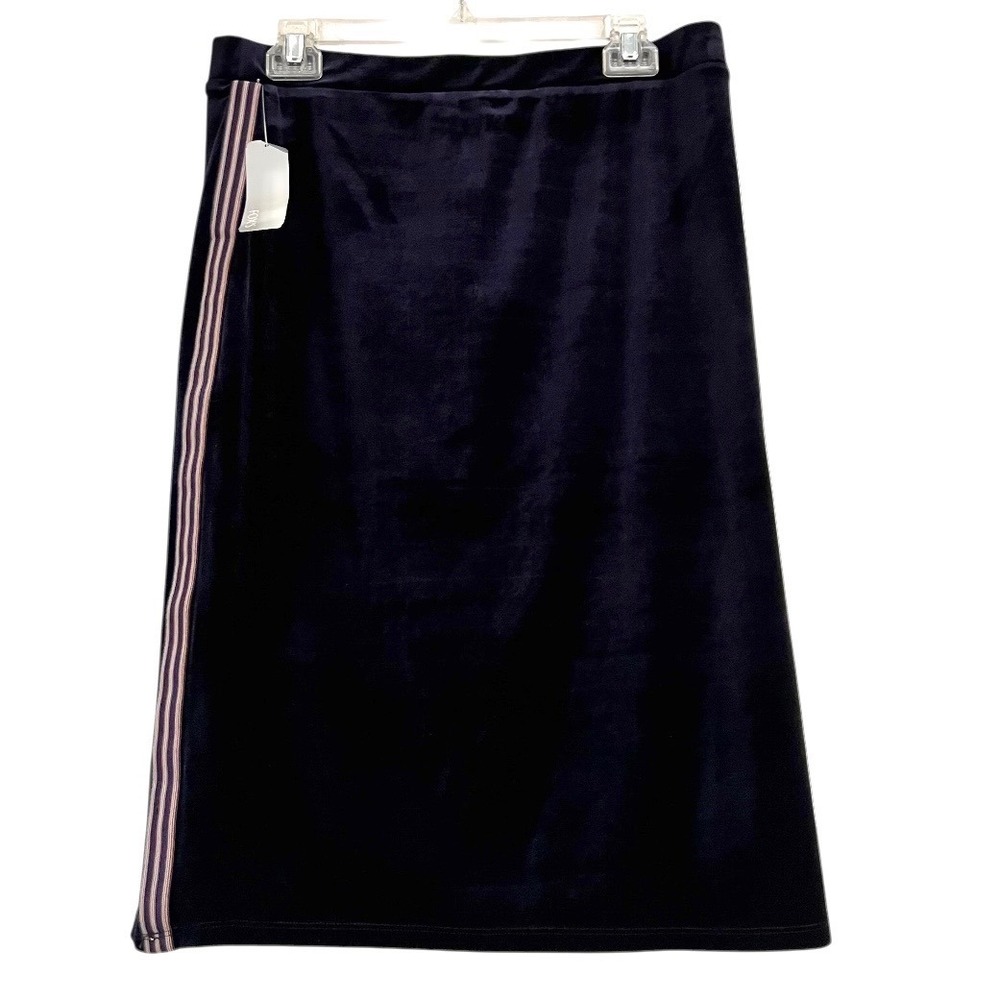 NWT Elie Tahari Velvet Midi Skirt Navy L‎ Side Stripe Office Siren Sporty Chic - Picture 13 of 16